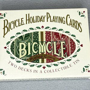 Vintage Bicycle Holiday Playing Cards Set Of 2 Decks Collectible Tin Green Red